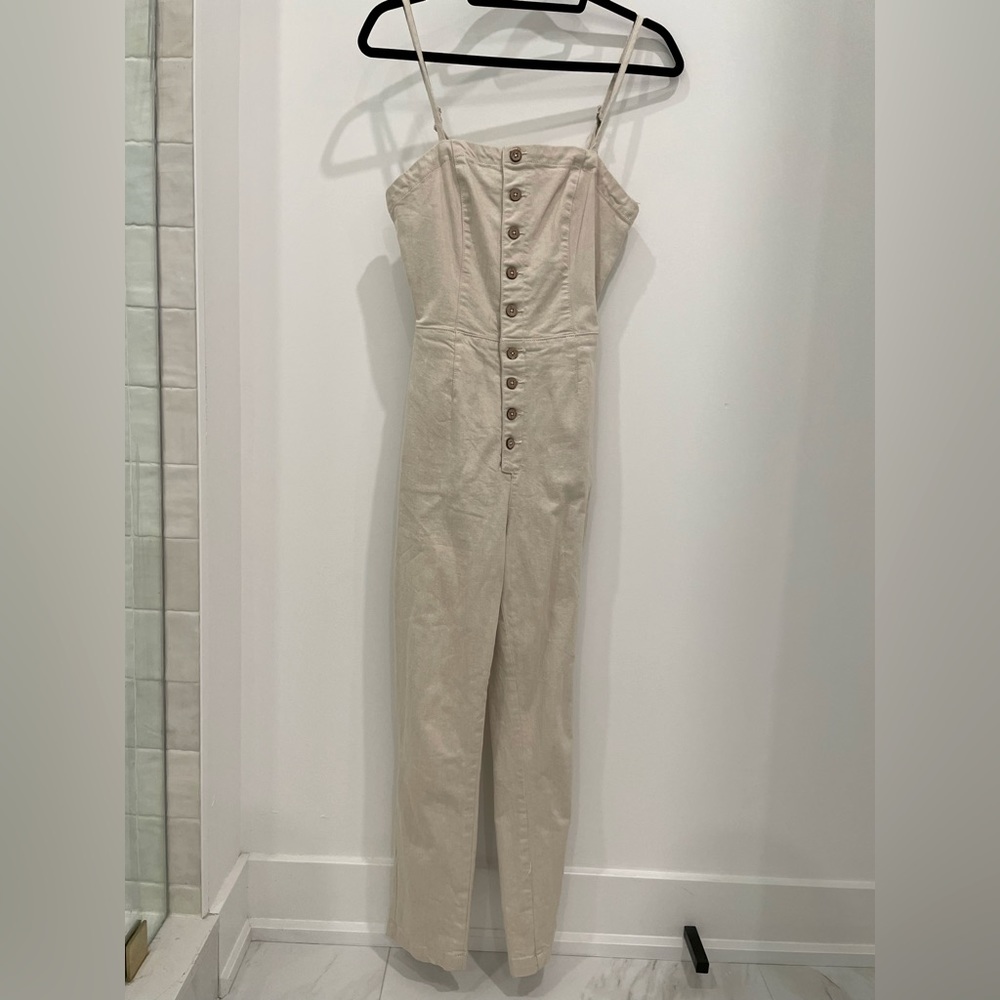 Free people denim jumpsuit (size 4) beige